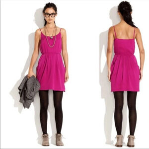 Madewell Broadway & Broome Hammered Silk Mini Dress Size 4 Fuchsia Pink 6924